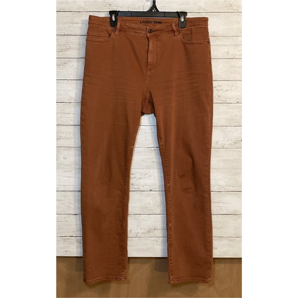Size 14 Lands' End Women's High Rise Straight Leg Ankle Jean‎ Red